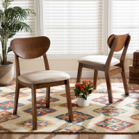 Baxton Studio RH367C-SandWalnut Flat Seat-DC Baxton Studio Damara Mid-Century Modern Sand Fabric Upholstered and Walnut Brown Finished Wood 2-Piece Dining Chair Set